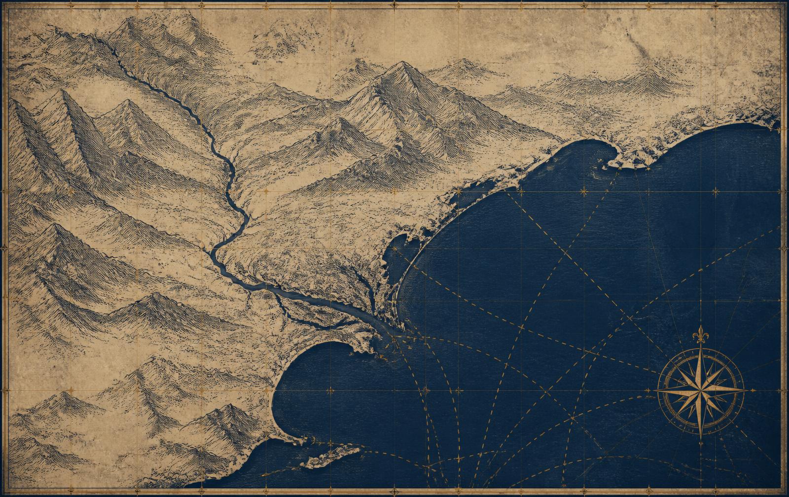 Chart of the Aude valley and the Mediterranean coast